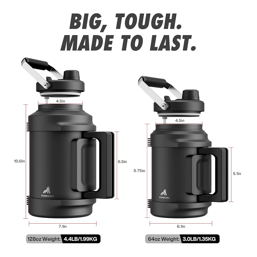 64 oz Insulated Water Bottle for Gym: 2-in-1 Straw Spout Lid, Dual Handle, Leakproof, Keep Cold 48H, Half Gallon Stainless Steel Water Jug for Travel, Hiking, Cycling, Park, Workout, Picnic (Midnight), image 6