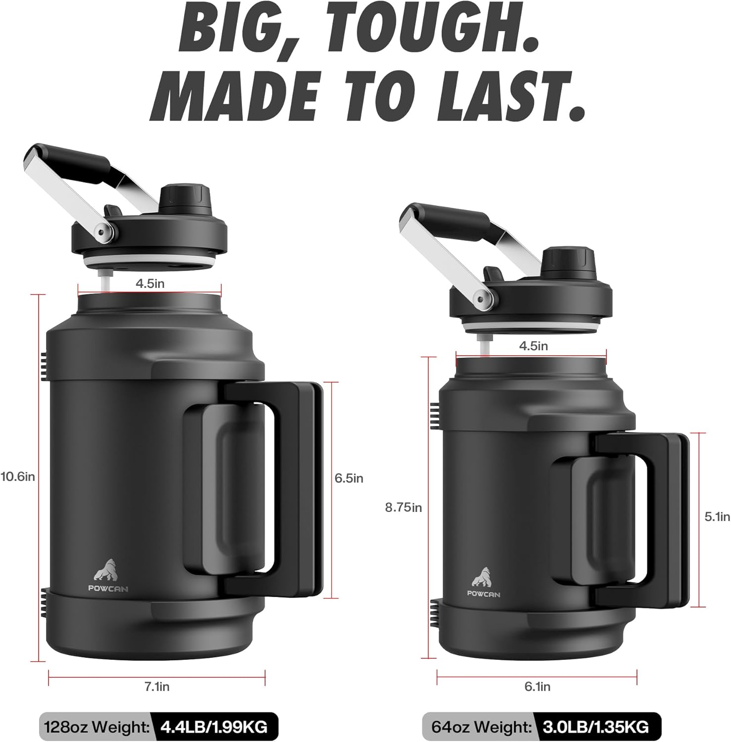 64 oz Insulated Water Bottle for Gym: 2-in-1 Straw Spout Lid, Dual Handle, Leakproof, Keep Cold 36H, Half Gallon Stainless Steel Water Jug for Travel, Hiking, Cycling, Park, Workout, Picnic (Midnight) - Image 6