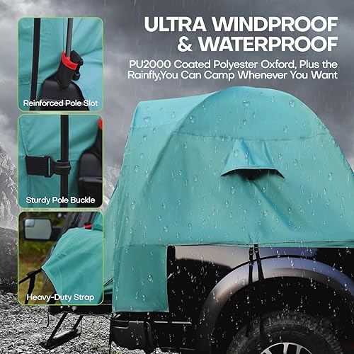 Miniatura 7 de Tienda de campaña para camioneta de 5.5 a 6.5 pies, tienda de campaña para 2 personas para camping, impermeable PU2000mm doble capa con lluvia,