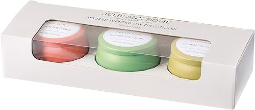 Miniatura 7 de Juego de 3 velas de soja perfumadas para regalo, cera de soja natural de 4 onzas vertida en latas de metal decorativas con tapas, paquete surtido de