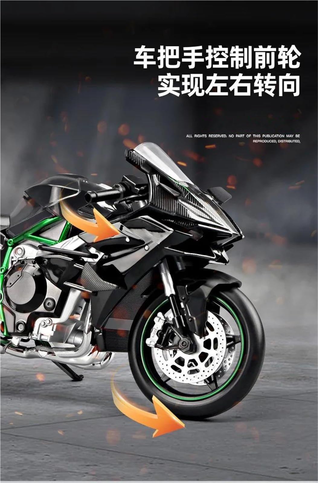 Modello in scala di moto Per KAWASAKI H2R Modello Statico Pressofuso In Lega Da Collezione, Di Motocicletta In Scala 1/9(Black)