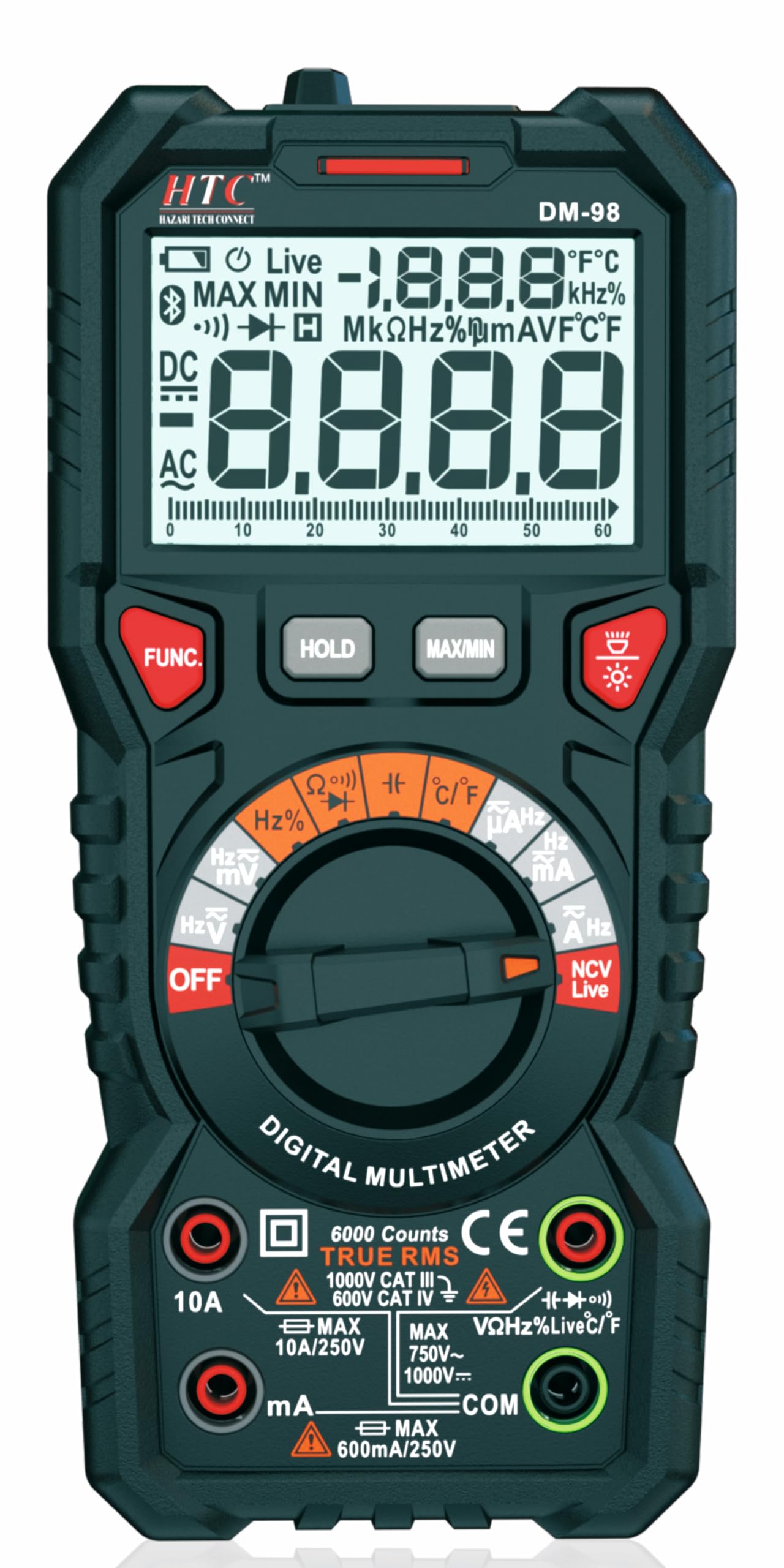 Hazari HTC Instrument HTC Dm 98 Auto Range Digital Battery Powered Multimeter True RMS With Temperature By Skyking