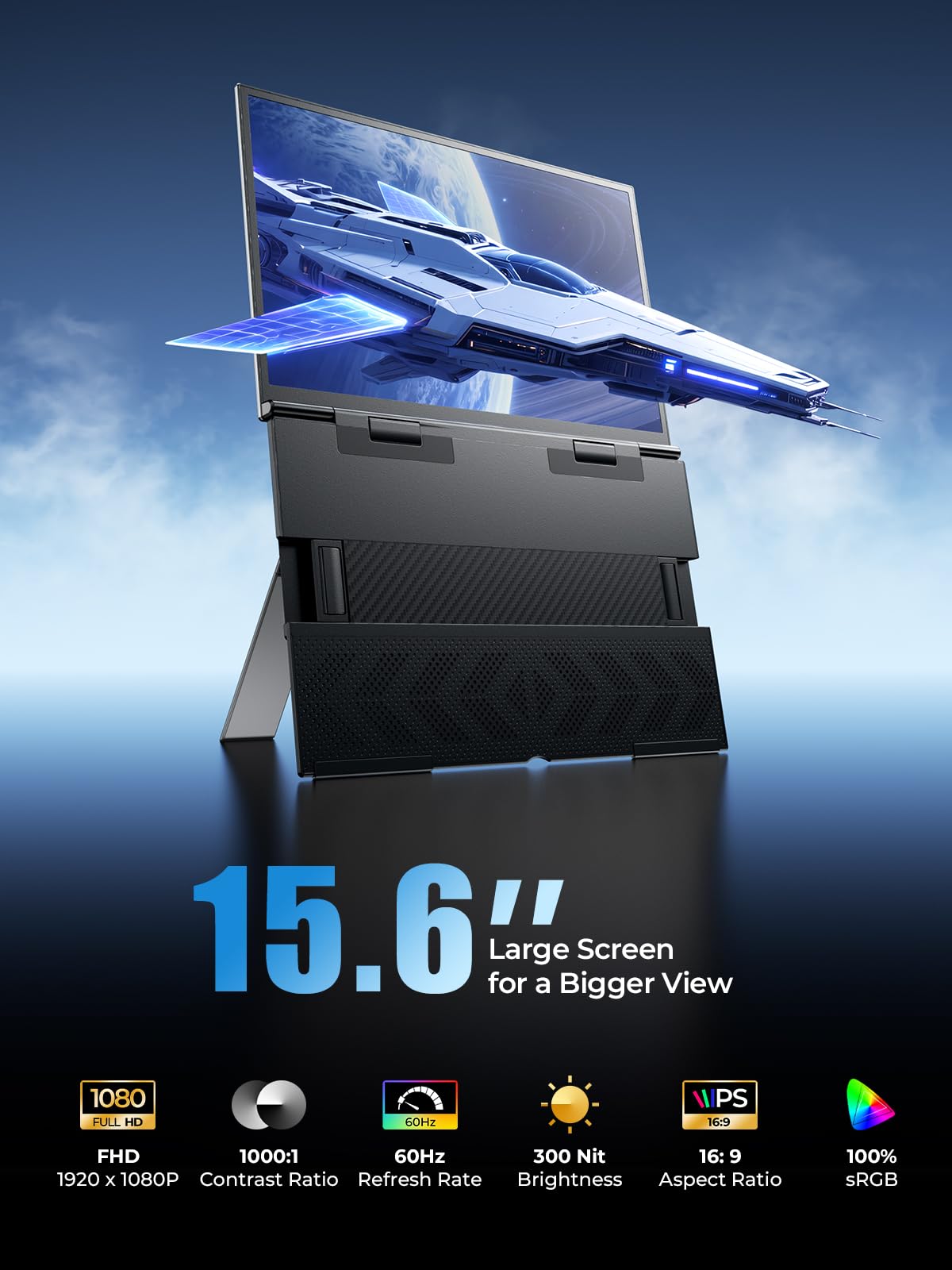 Laptop Screen Extender 15.6" FHD 1080P IPS Portable Monitor Above Laptop view 3