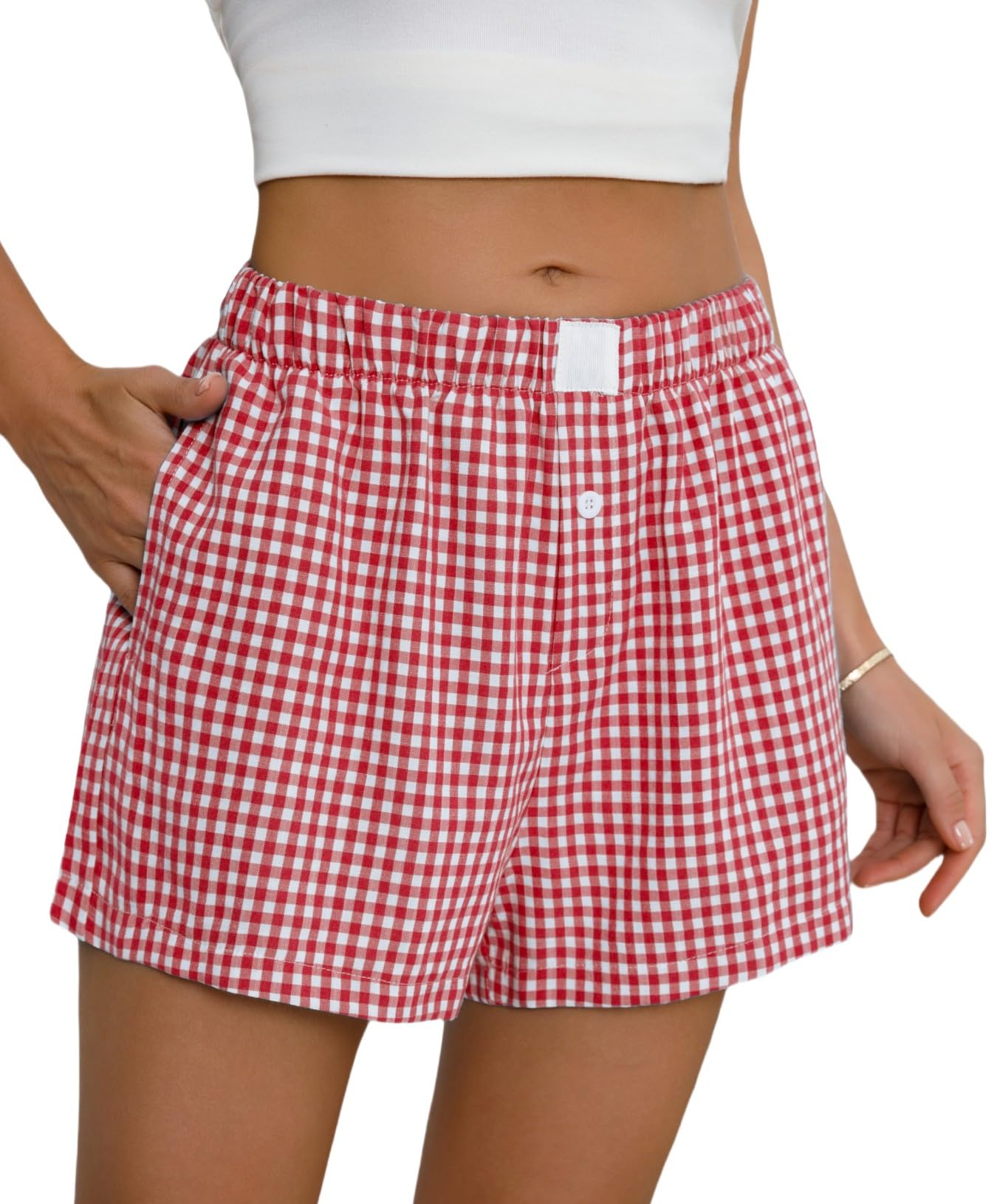 Lziizl Womens Boxer Shorts Cotton Summer Casual Pajama Y2K Sleep Gingham Plaid Shorts Bottom with Pockets