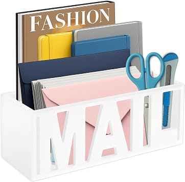 Mail Organizer Countertop, Desk or Wall Mail Holder for Bill Storage, White