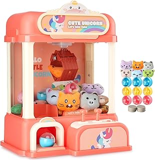 Mini Claw Machine for Kids 4-8|Unicorn Electronic Arcade Game Indoor Toy for Tiny Stuff Small Fun Cool Things|Vending Machine Candy Grabber Coins Pusher,Great Birthday Gift for 6 7 8 9 Year Old Girls