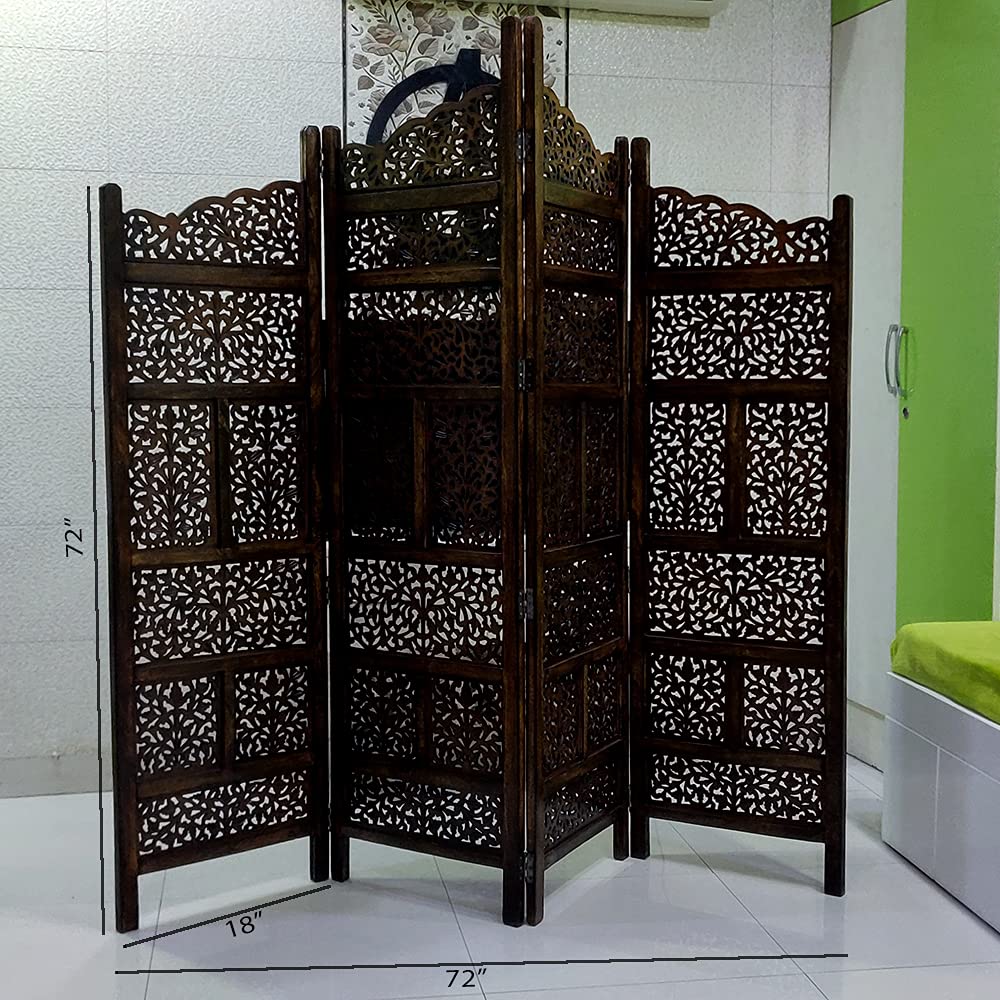 TBS1 Beautiful 4 Panel Wooden Folding Partition for Large Room, Office Cabins, Restaurants, Marriage Halls, Boutique, Barber Salon, Separator