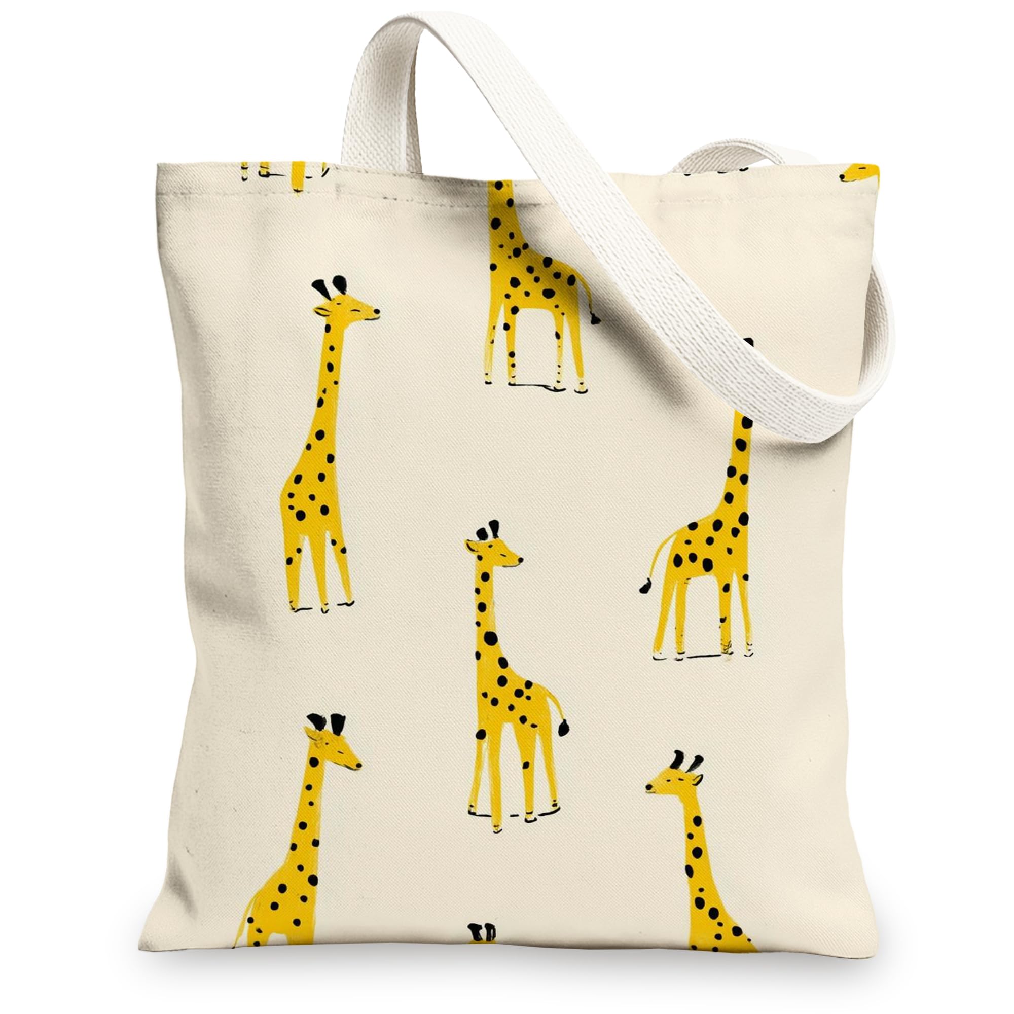 Giraffe Canvas Tote Bag, Stylish Eco-Friendly Reusable Shopping Bags, Lightweight Yellow Shoulder Strap Bags, Yellow, 13x15 Inch