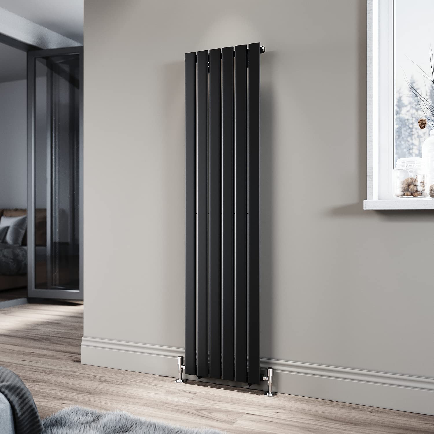 ELEGANT 1600 x 408 mm Black Vertical Radiator Tall Upright Single Flat Panel Radiator Modern Column Designer Central Heating Rad โ image 1