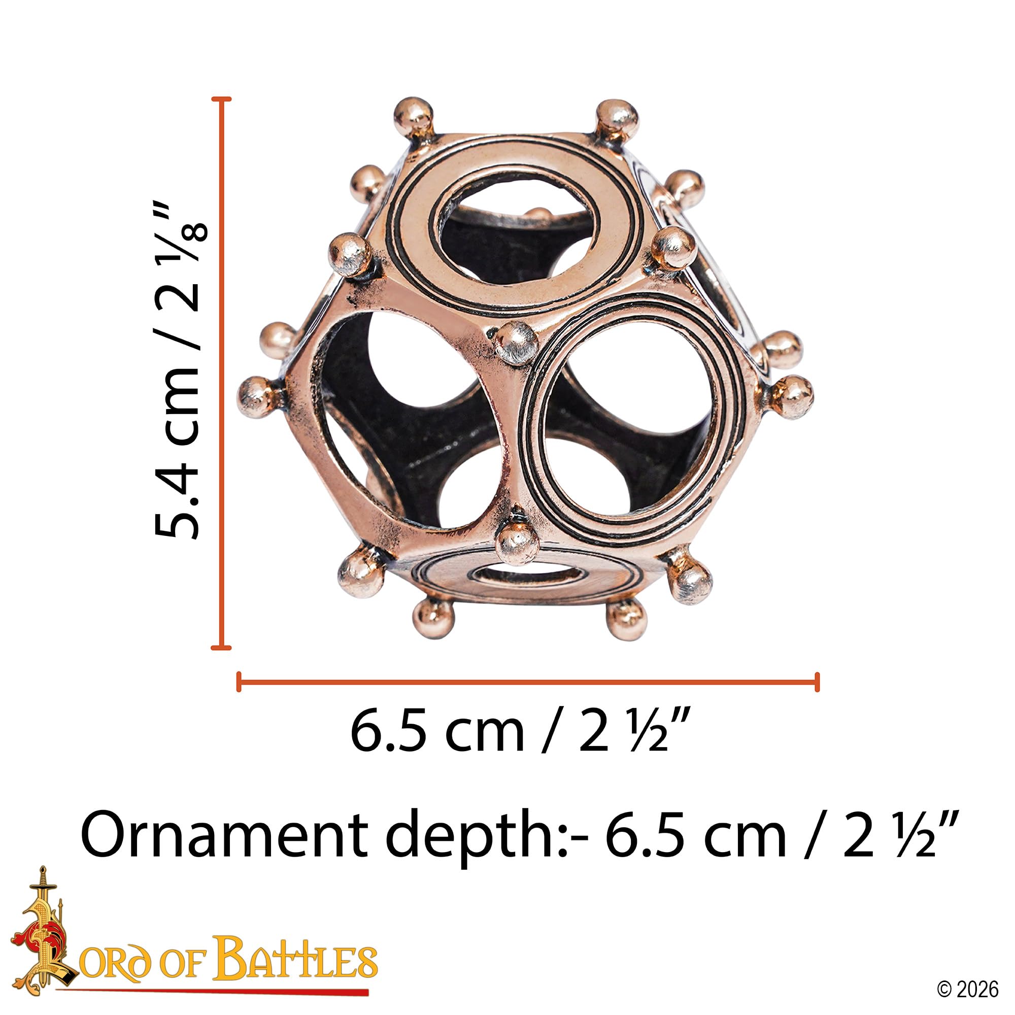 Lord of Battles Dodecaedro de bronce romano | Réplica de artefacto antiguo fundido de cera perdida | Reliquia misteriosa para coleccionistas y amantes de la historia - 82 gramos (bronce sólido