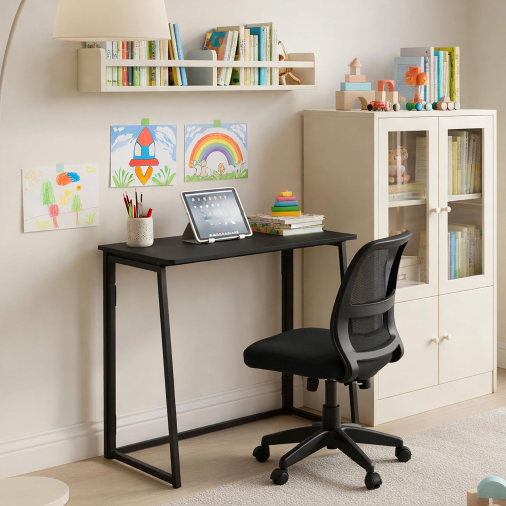 1 Pieza Mesa Escritorio Plegable Pequeño de 80CM de Ancho, Mesa Abatible Ordenador Escritorio Plegable para Oficina en Casa/Estudio/Dormitorio/Sala de Estar(Negro)