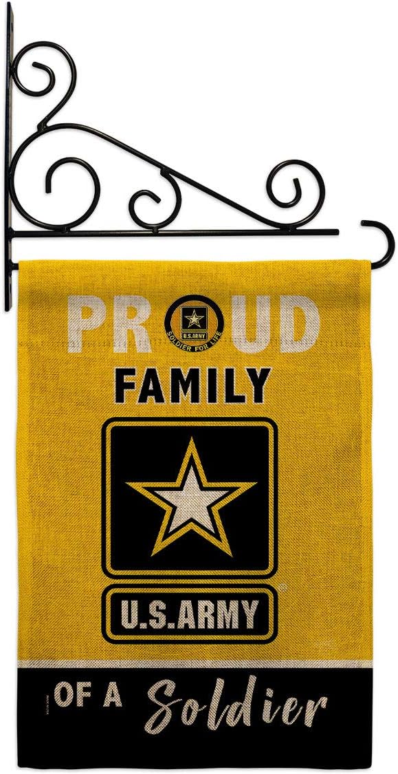Proud Family Soldier Burlap Burlap Garden Flag Set Wall Holder Armed Forces Army Rangers United State American Military Veteran Retire Official Small Gift Yard House Banner Double-Sided 13 X 18.5
