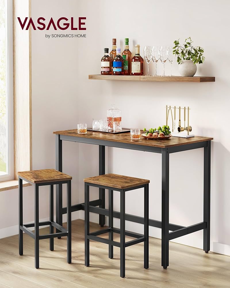 直接取引 VASAGLE Industrial Bar Table Set VASAGLE Rustic Industrial Counter Table Set with Bar Chairs
