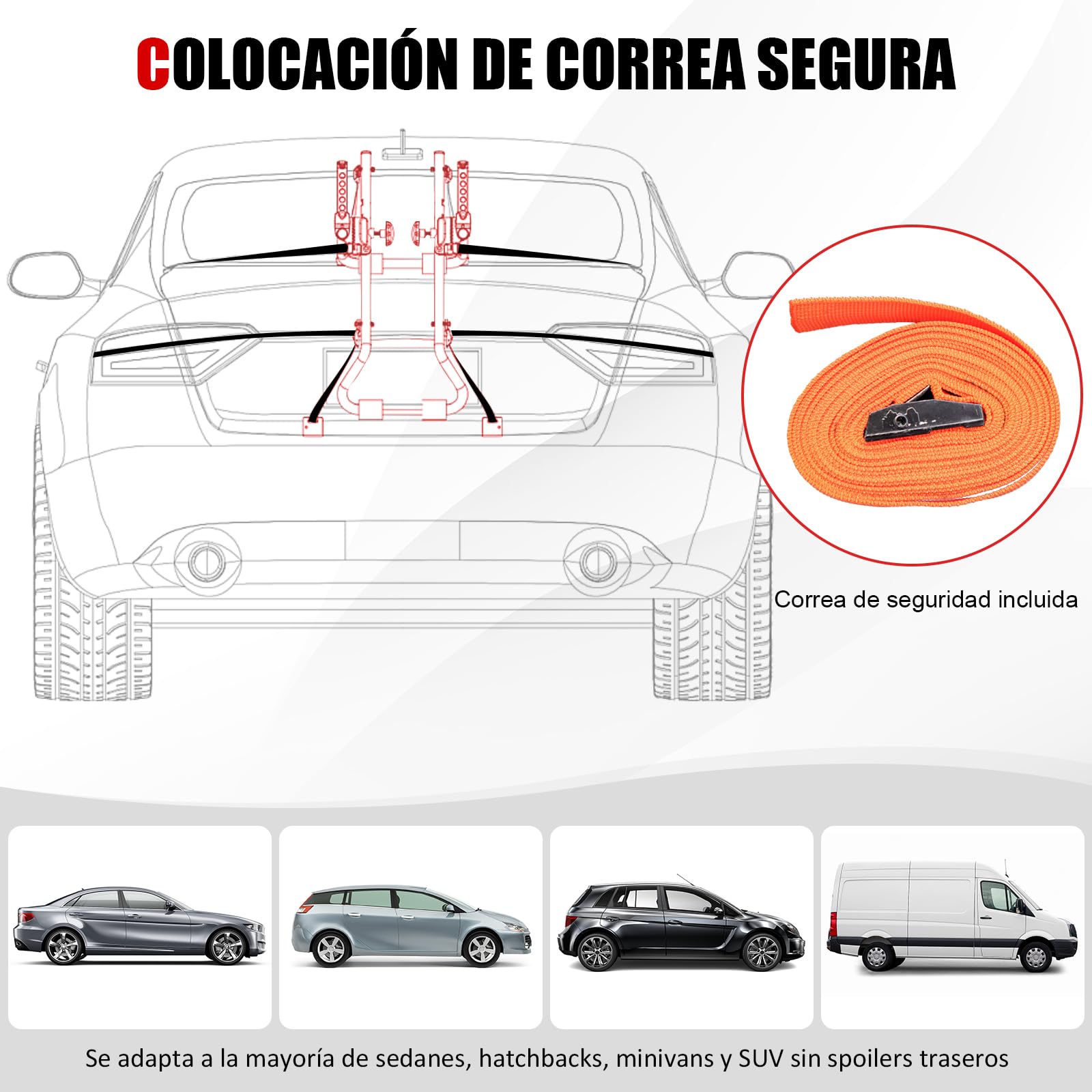 GYMAX Portabicicletas Coche con Longitud y Ángulo Ajustables para 3 Bicicletas, Soporte para Maletero para Maletero con Barra Superior y la Mayoría de Sedanes, Hatchbacks, Minivans y SUV