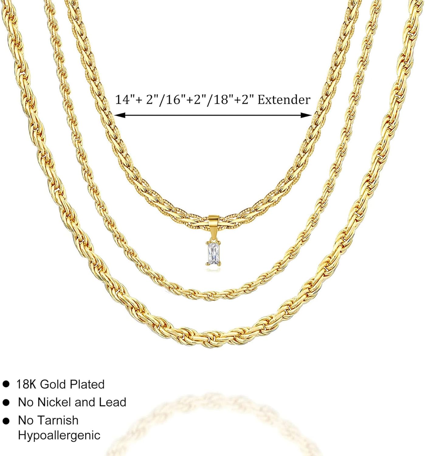 Dainty Layering Necklaces for Women 18K Gold Plated Rope Chain Vintage Waterproof Anti Tarnish Layered Choker Necklace - Image 2
