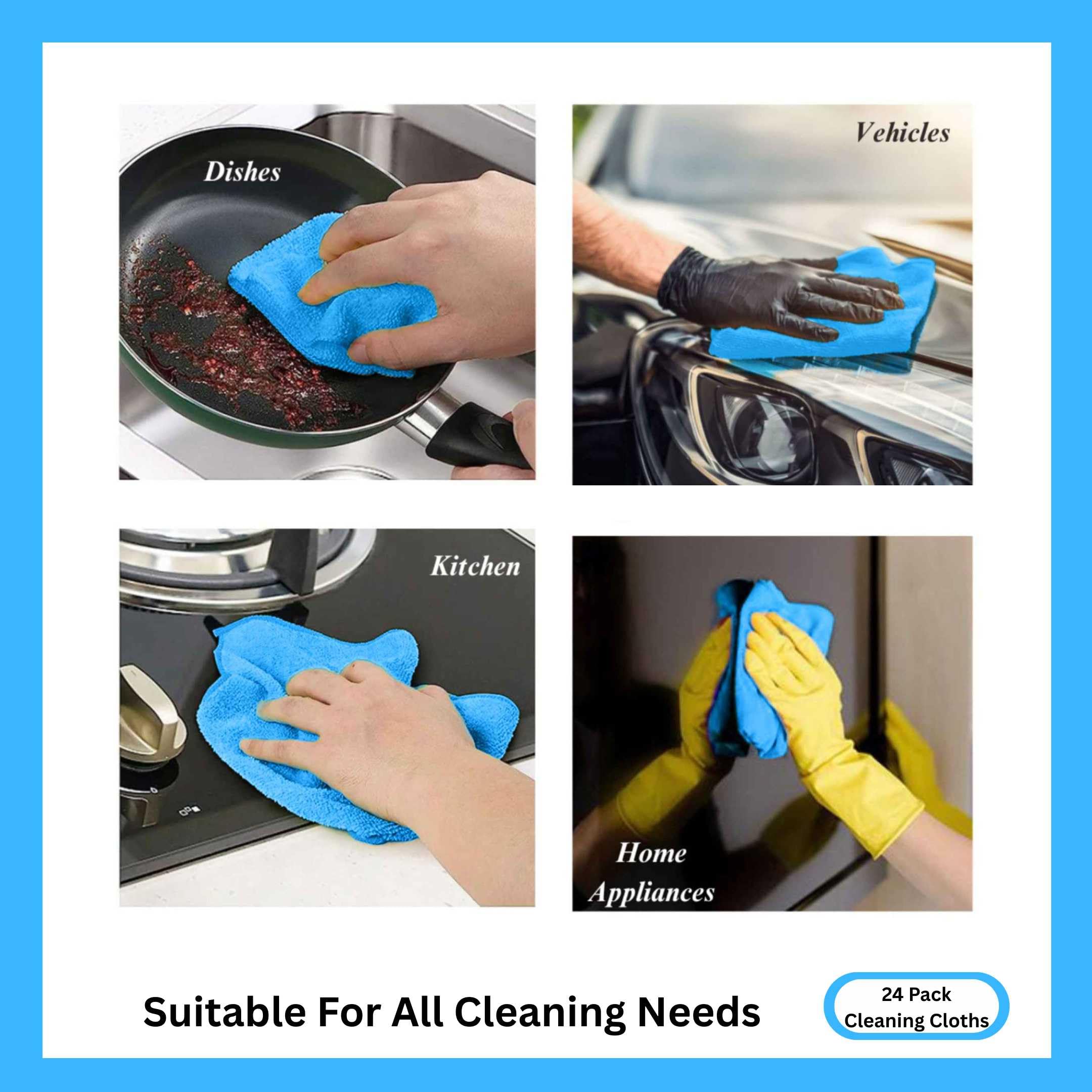 Paño de limpieza de microfibra, trapo de limpieza para cocina, toallas de limpieza para automóviles (24, azul)