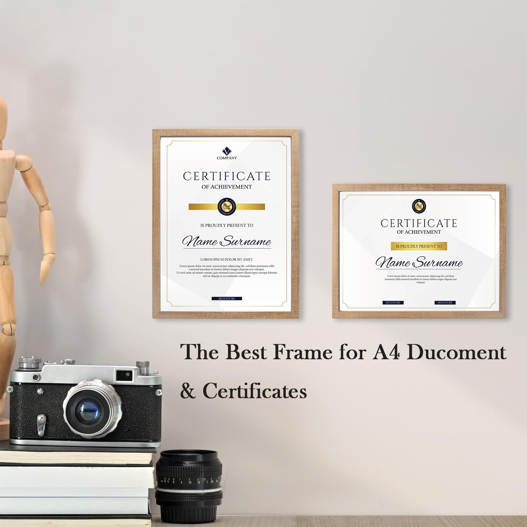 A4 Wooden Picture Frame with Acid Free A5 Mount,A4 Dark Wooden Document ...