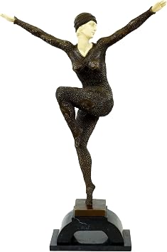 Art & Ambiance - Tall Art Deco Sculpture - Female Dancer on Marble Base - Chiparus - Bronze Statue - 100% Bronze - Figurine