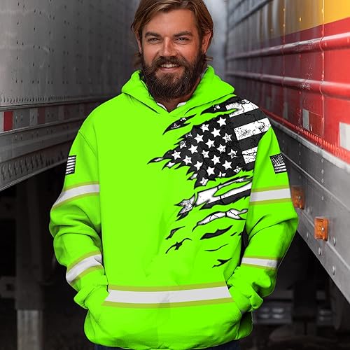 Miniatura 7 de Sudadera con capucha de alta visibilidad con la bandera de Estados Unidos para hombre, sudadera con capucha reflectante, ropa de trabajo de