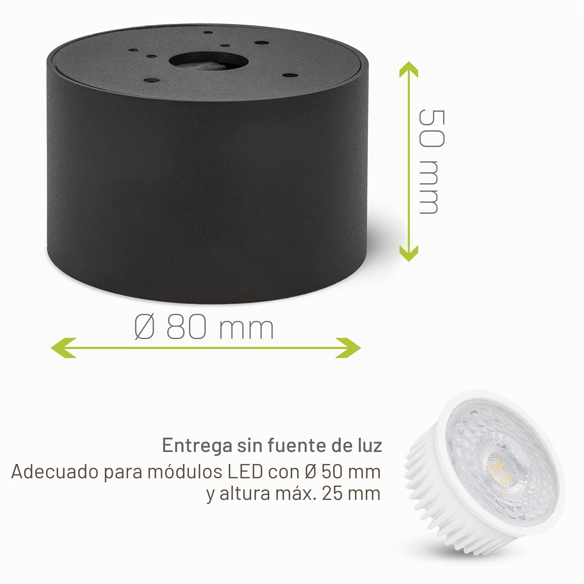 linovum SMOL Foco de superficie, 4 unidades, orientable, redondo y extraplano, en negro mate, con diámetro de 80 mm, para módulos led