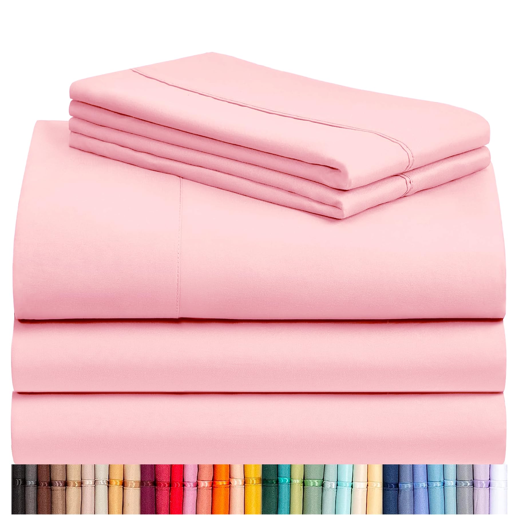 Split King Sheets for Adjustable Bed, Soft Deep Pocket Bed Sheets Set, 5PC | LuxClub Silky Fitted Sheet & Pillowcase Sets, Breathable Hotel Luxury Bedding for Mattress Wrinkle Free, Baby Pink 34-baby Pink Split King
