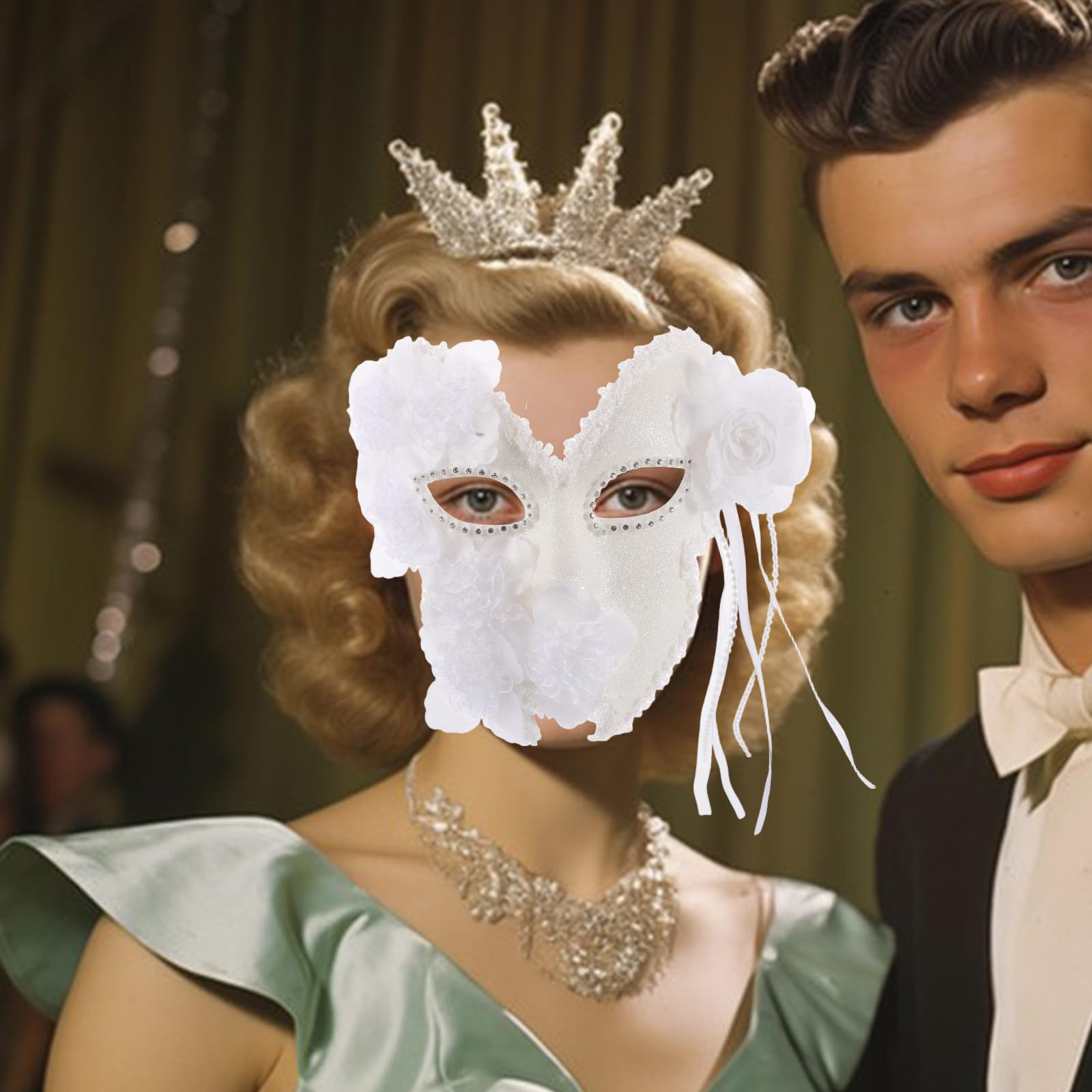 SOLUSTRE 5 Piezas Máscara Veneciana White de Encaje para Fiesta de Mascarada Unisex con Diseño Elegante y Toque Cómodo Adecuado para Fiestas Temáticas y Año