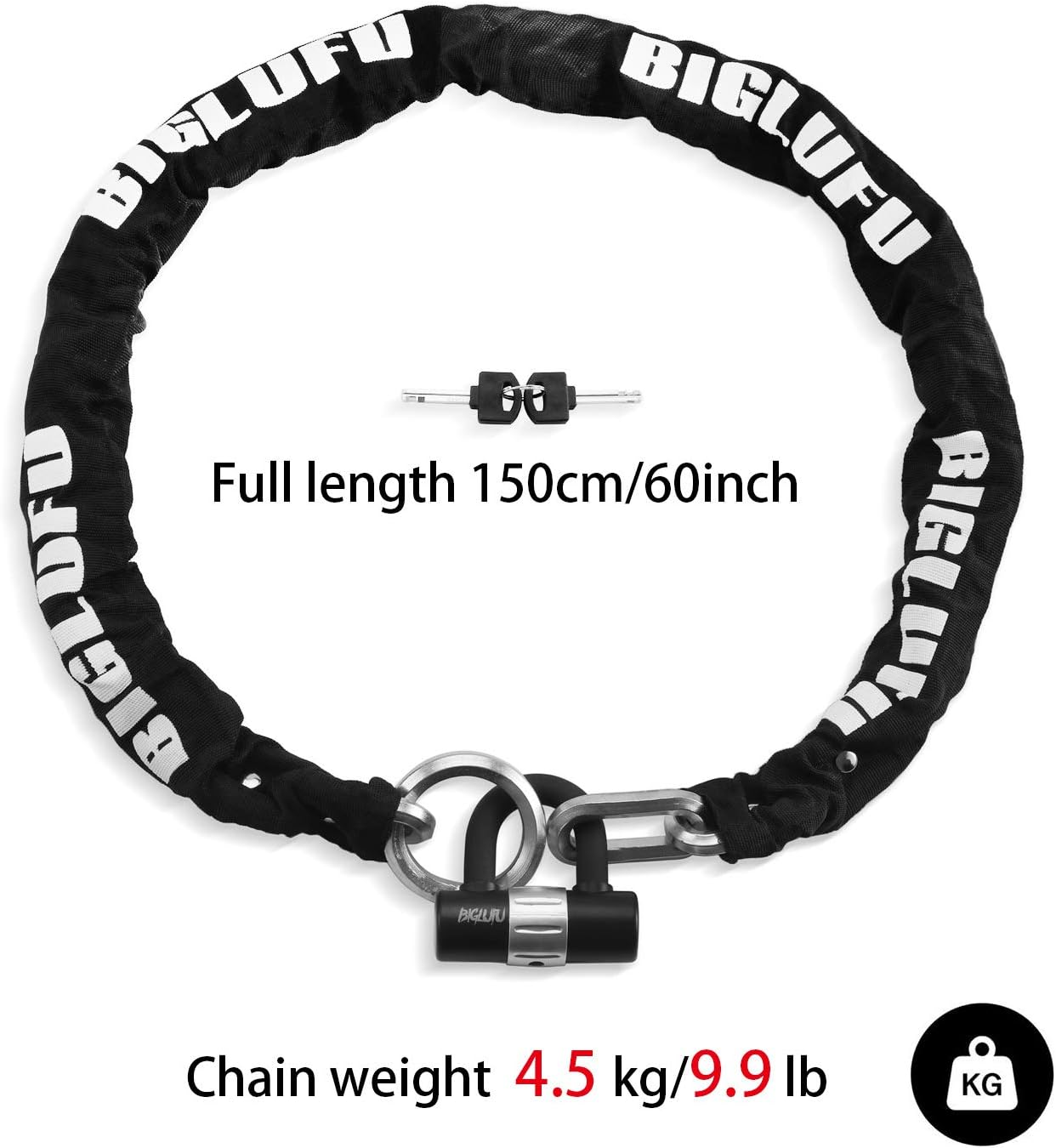 BIGLUFU Motorcycle Lock Chain Locks with 4Keys 16mm U Lock, 150cm/5ft Heavy Duty Long Chain, Cut Proof 12mm Thick Chains, Ideal for Motorcycles, Motorbike, Bike, Generator, Gates, Bicycle, Scooter : Automotive