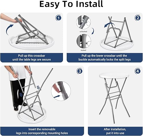 Miniatura 5 de Mesa de Cóctel de 28 Pulgadas, Blanca, Altura de Barra, Plegable, Redonda, Portátil, con Patas Removibles, para Banquetes, Interior y Exterior, para