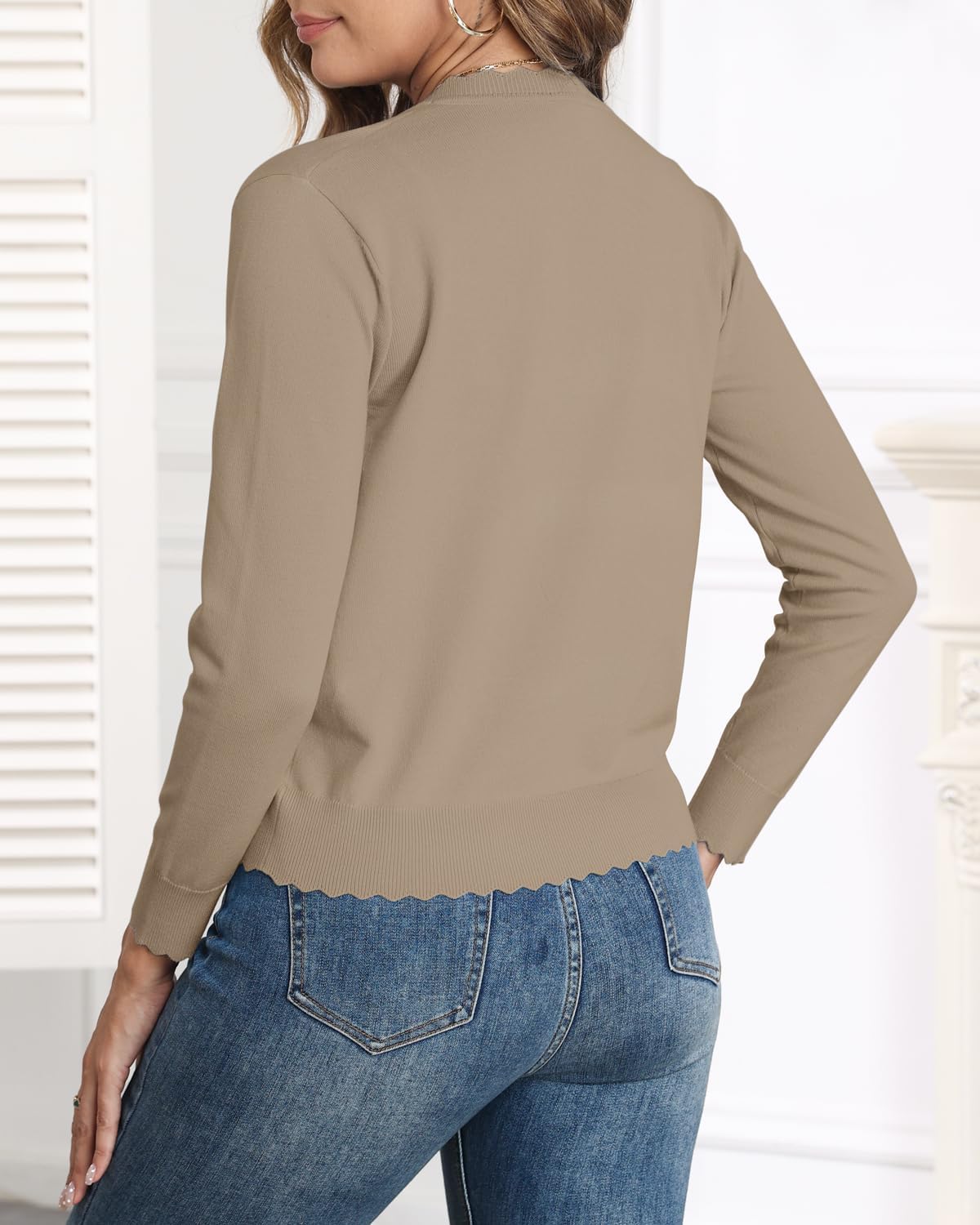 Womens Long Sleeve V-Neck Button Down Cardigan Knit Shrugs Sweater - Image 5