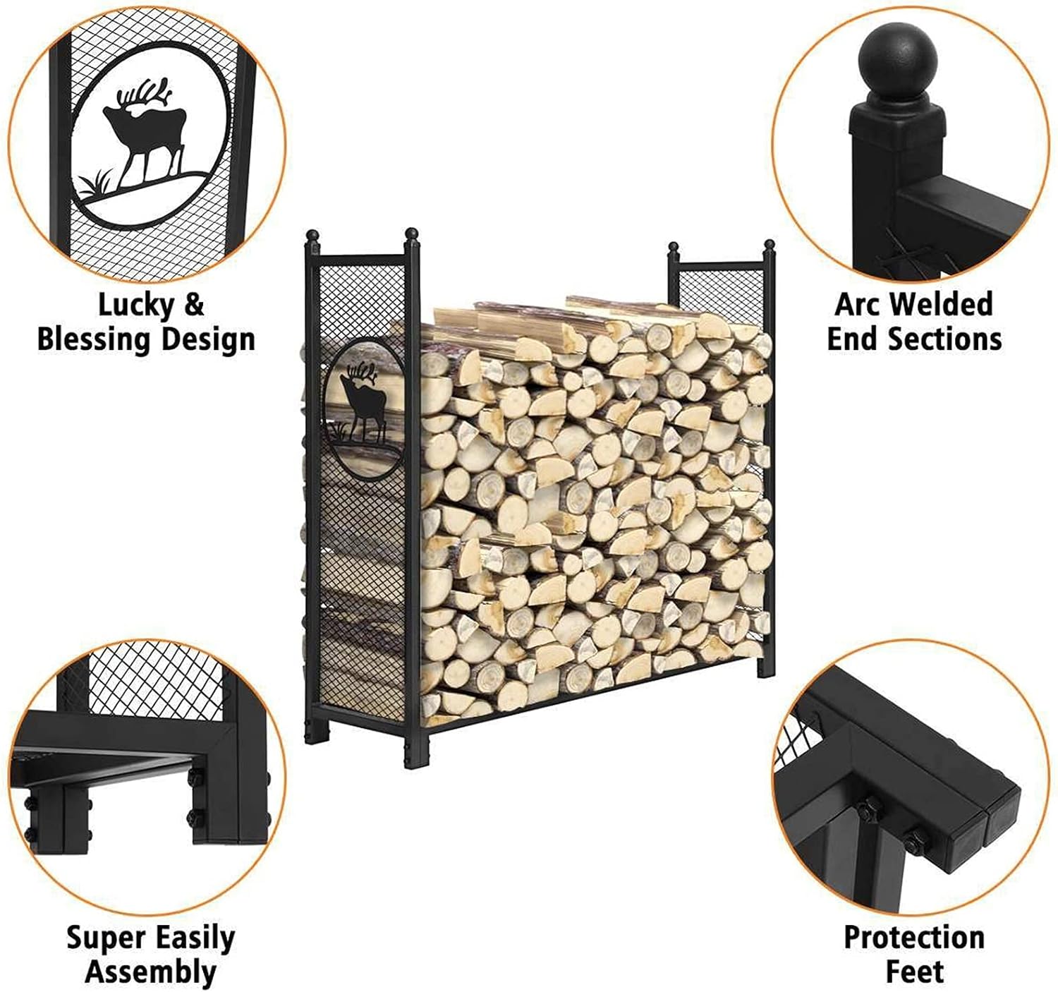 Firewood Holder 4Ft Heavy Duty High Capacity Firewood Rack Mesh Steel Holder Storage Stand Fireplace Stove Fire Pit Patio Indoor Outdoor Indoor/Outdoor Firewood Rack,