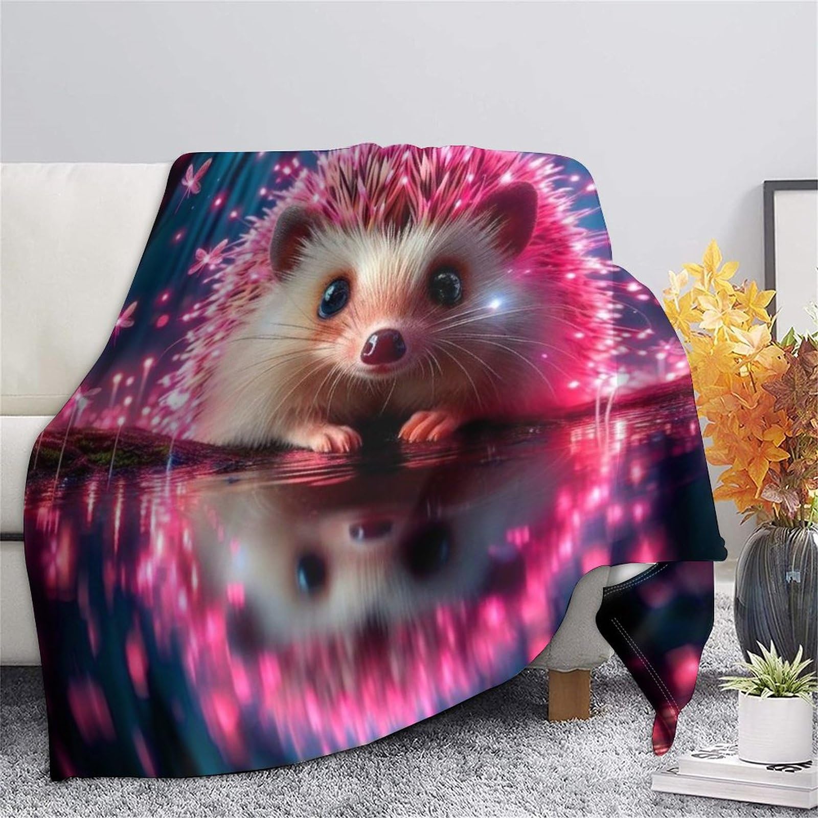 Porcospino neon Coperta Di Flanella Con Stampa Tema Animalee 3D Peluche Coperte Caldo Morbida Per Ragazzi Adulti Coperta Decorata ，per Divano Letto Ufficio 80x90inch(200x230cm)