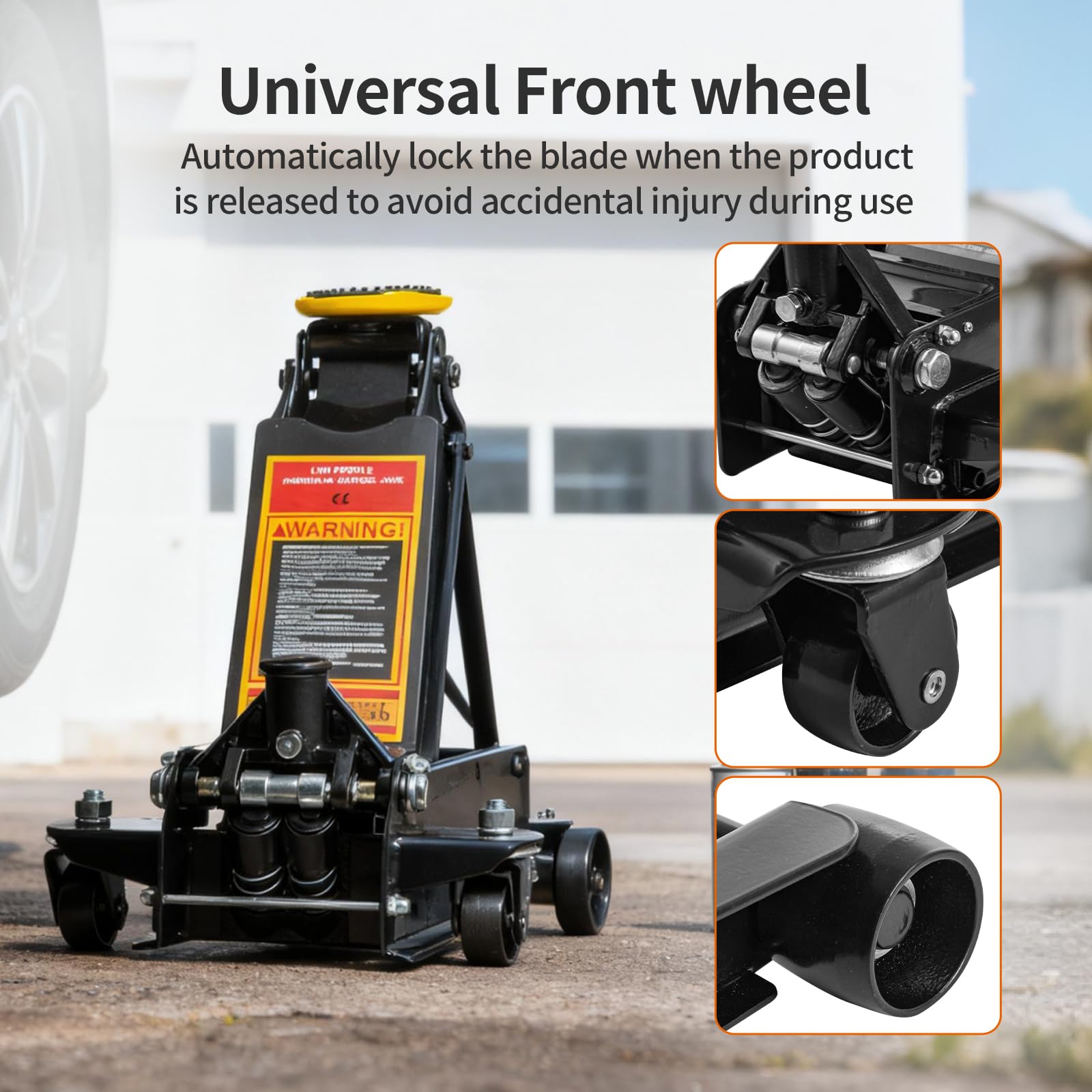 3 Tonne Trolley Jack Hydraulic Car Jack, Low Profile Floor for Car Van, Heavy-Duty Steel Hydraulic Lift with Dual Pump System, Handle Swivel Wheels, High Lift Garage (Yellow) — view 6