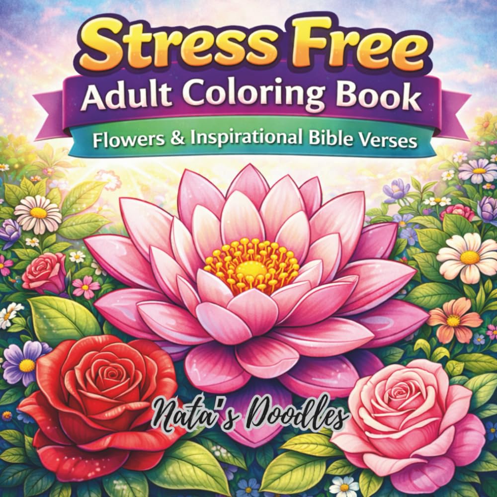 Stress Free Adult Coloring Book: Flowers & Inspirational Bible Verses