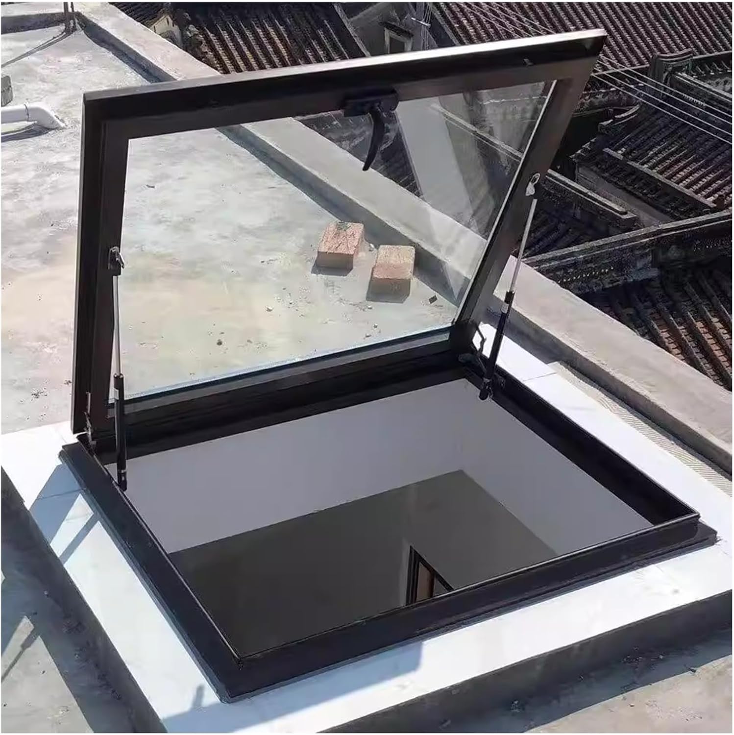 AWSAD Skylight House Roof Window, and Basement Daylighting Door, with 5mm Tempered Glass, Maintenance Hatch, for Attic/Sun Room(78X98CM)