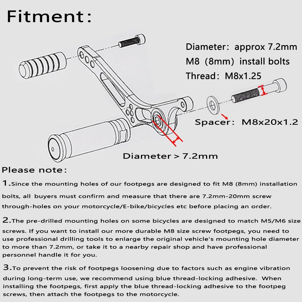 Universal Motorcycle Bicycle Folding Foot Pegs 90 Degree Foldable Electric Motorbike Ebike For Super73 S2/ZX/RX/R/S Passenger Footrests Rearsets Rear Set Footpegs foot Rest Pedals M8 Install Bolts