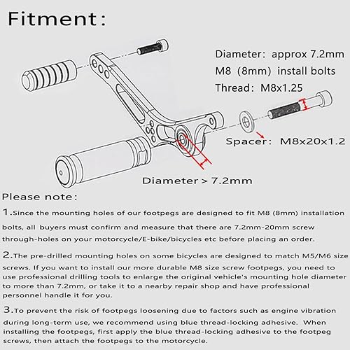 Miniatura 4 de CNC Universales Apoyapiés para Motocicleta Bicicleta EBike Pasajeros para Super73, Conjunto Trasero, Apoyapiés, Pedales con Rosca M8, para Coche
