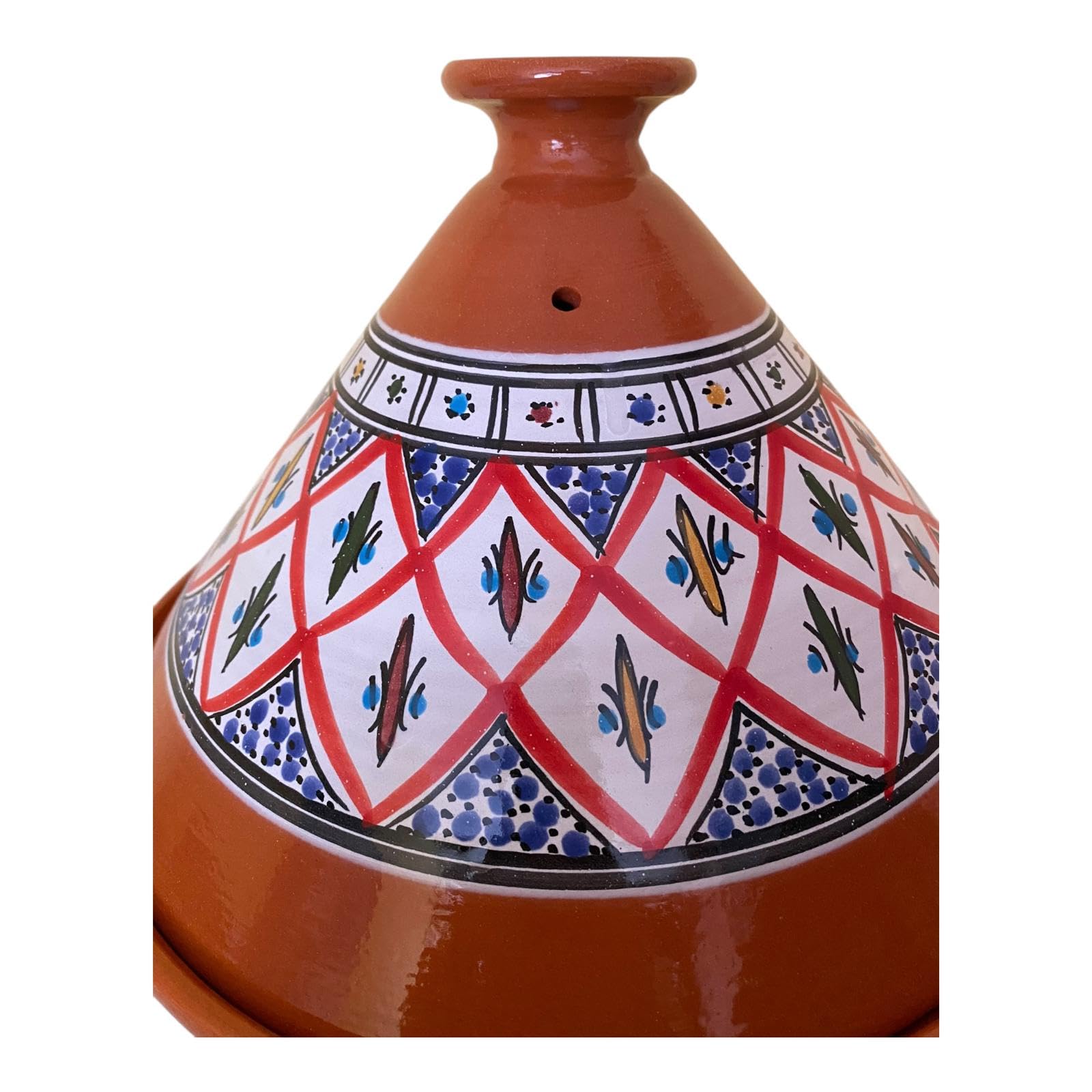La Maison Unique: Tajine Terracotta Marocchina Tunisina Diametro 32cm Pentola a Pressione Con Coperchio Piatto Etnico Marocchino Cucina Salutare - Qualità Premium - Rosso