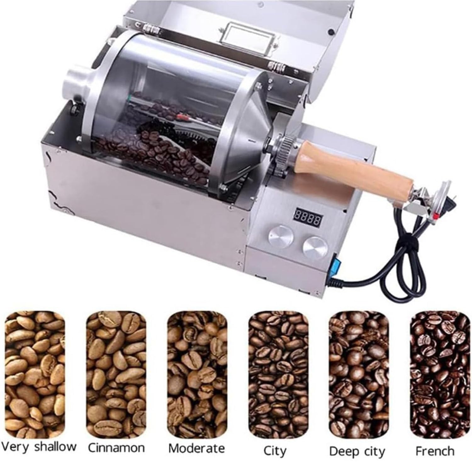 Tostatrice Domestica per Chicchi di caffè, tostatrice elettrica per Frutta secca, Macchina per tostare Il caffè, Tamburo in Vetro al Quarzo Resistente alle Alte Temperature