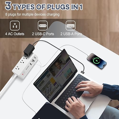 Miniatura 2 de Regleta de alimentación USB C de escritorio - Estación de carga para múltiples dispositivos - Extensor de toma de enchufe múltiple - Protector de