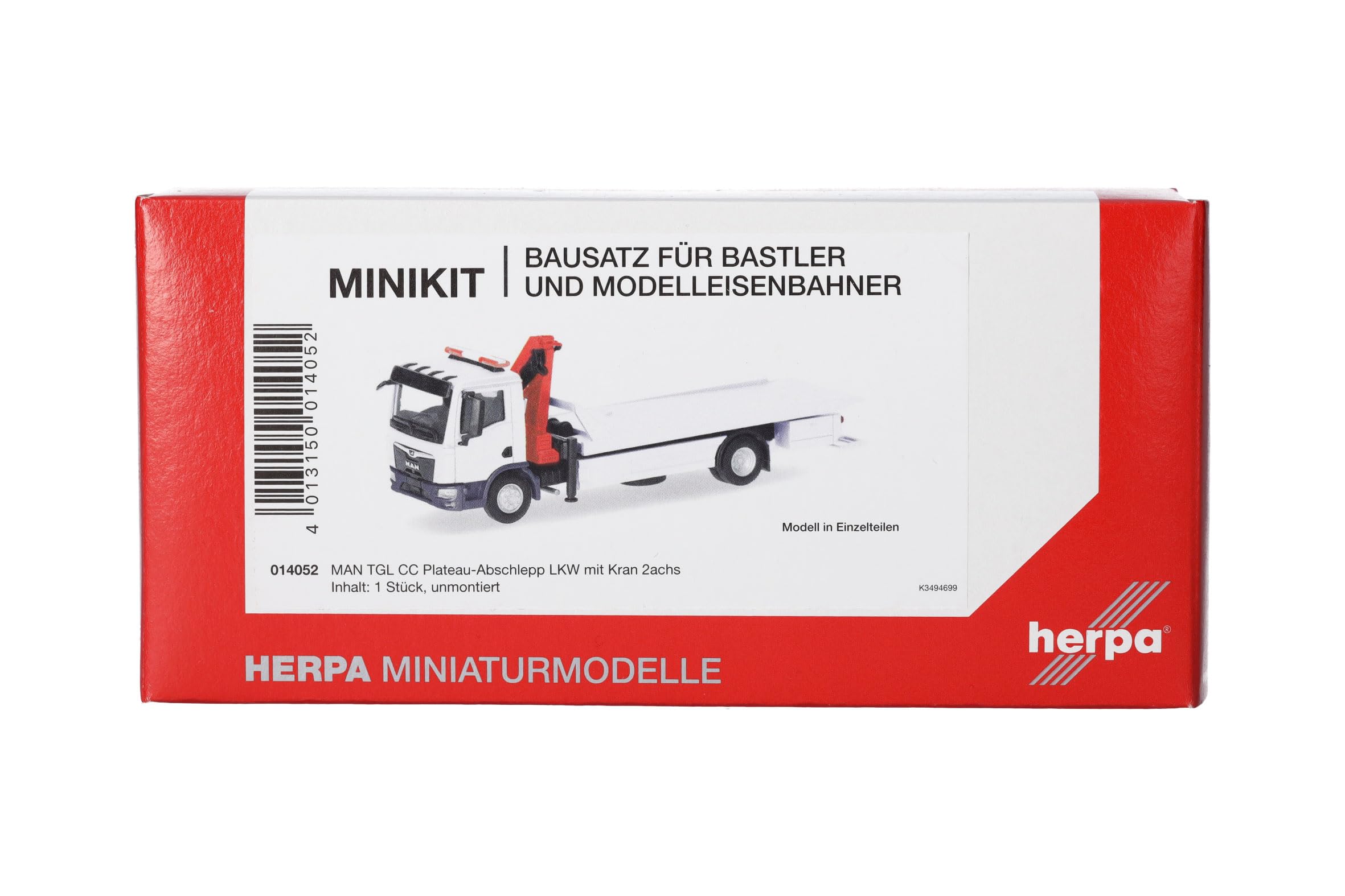 Herpa Modellbausatz Man TGM Plateau-Abschlepp-LKW mit Kran – 1:87