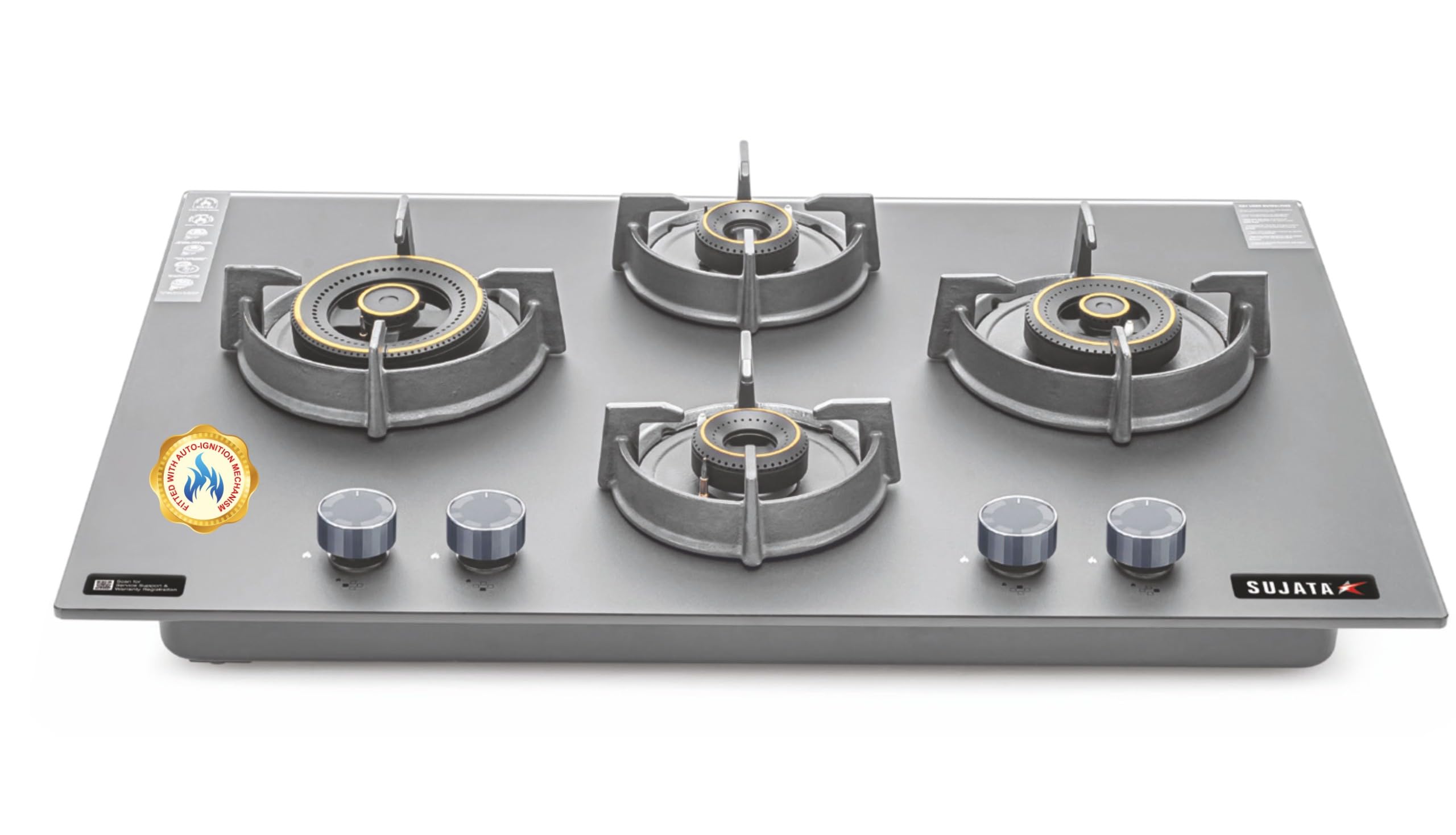 Sujata 3 Burner Gas Stove - Auto Ignition, Glass Top -11