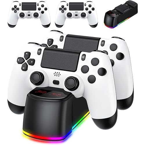 2 Pack Controller with Charger Dock for PS4 Wireless Game Controller, with LED Charging Dock Station, 2 USB Cable