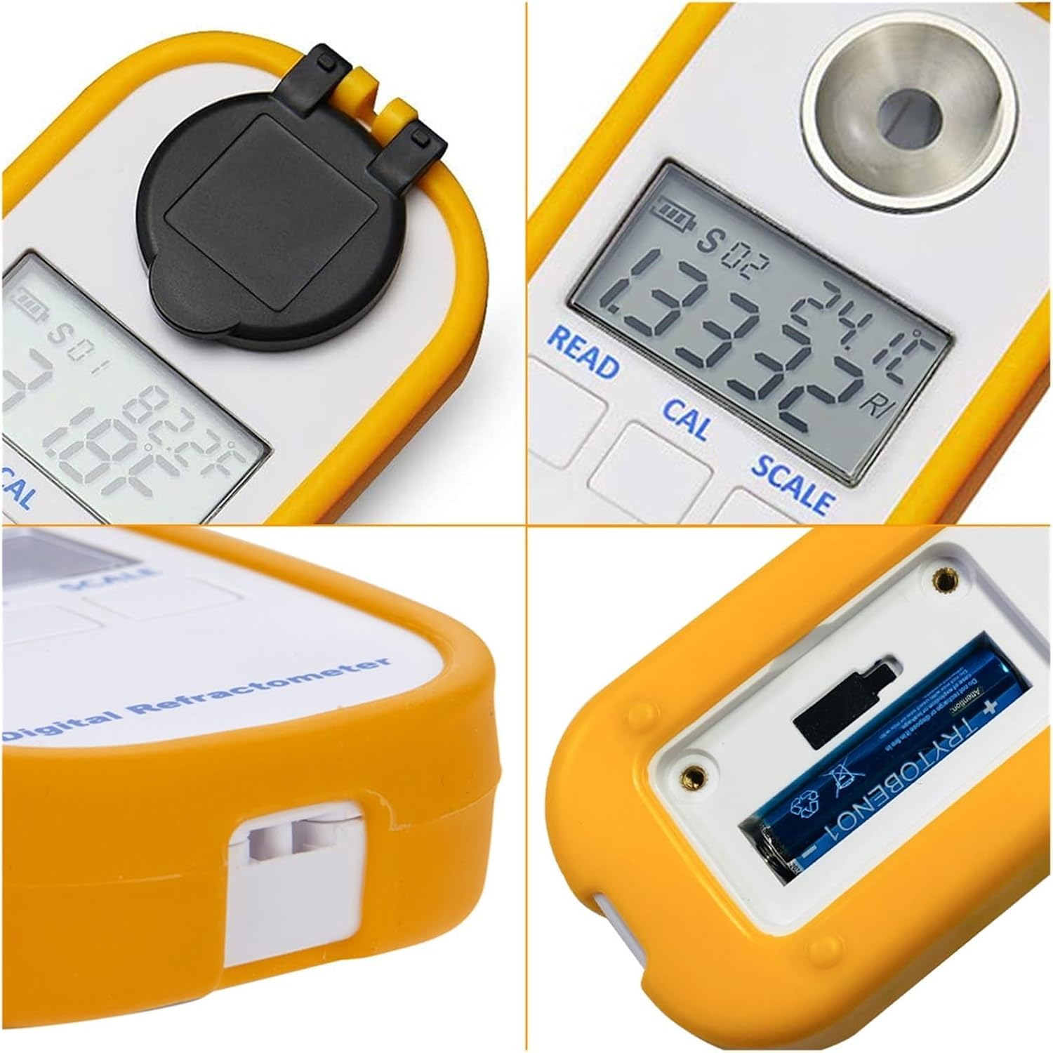 Digitales Refraktometer 3-in-1 für Honig, Ahornsirup und Melasse – misst Brix, Feuchtigkeit und Baume, 0-90% Brix, 5,0%-38,0% Feuchtigkeit, 33,0-48,0 Baume
