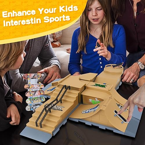 Miniatura 4 de Gr8ware Rampa de patineta, juego de rampa de patineta 6 en 1, mini skatepark para patineta de dedos, patinaje de figuras, patinaje de patinaje para