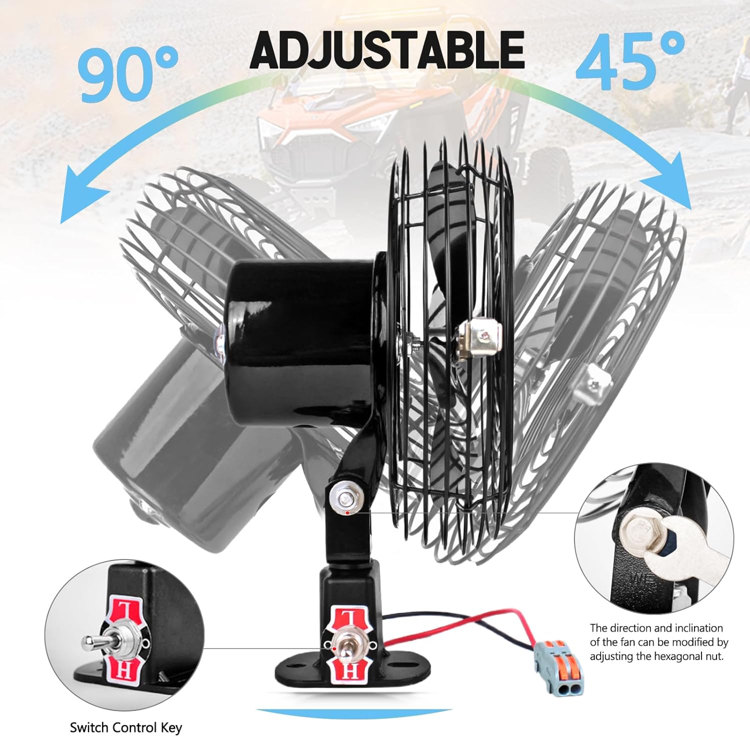 Universal UTV Cooling Fan Compatible with Polaris RZR Can am Maverick X3 Honda Talon Kawasaki SXS 1.5-2.0inch Roll Cage Mount 12v Cool Air Overhead Fan