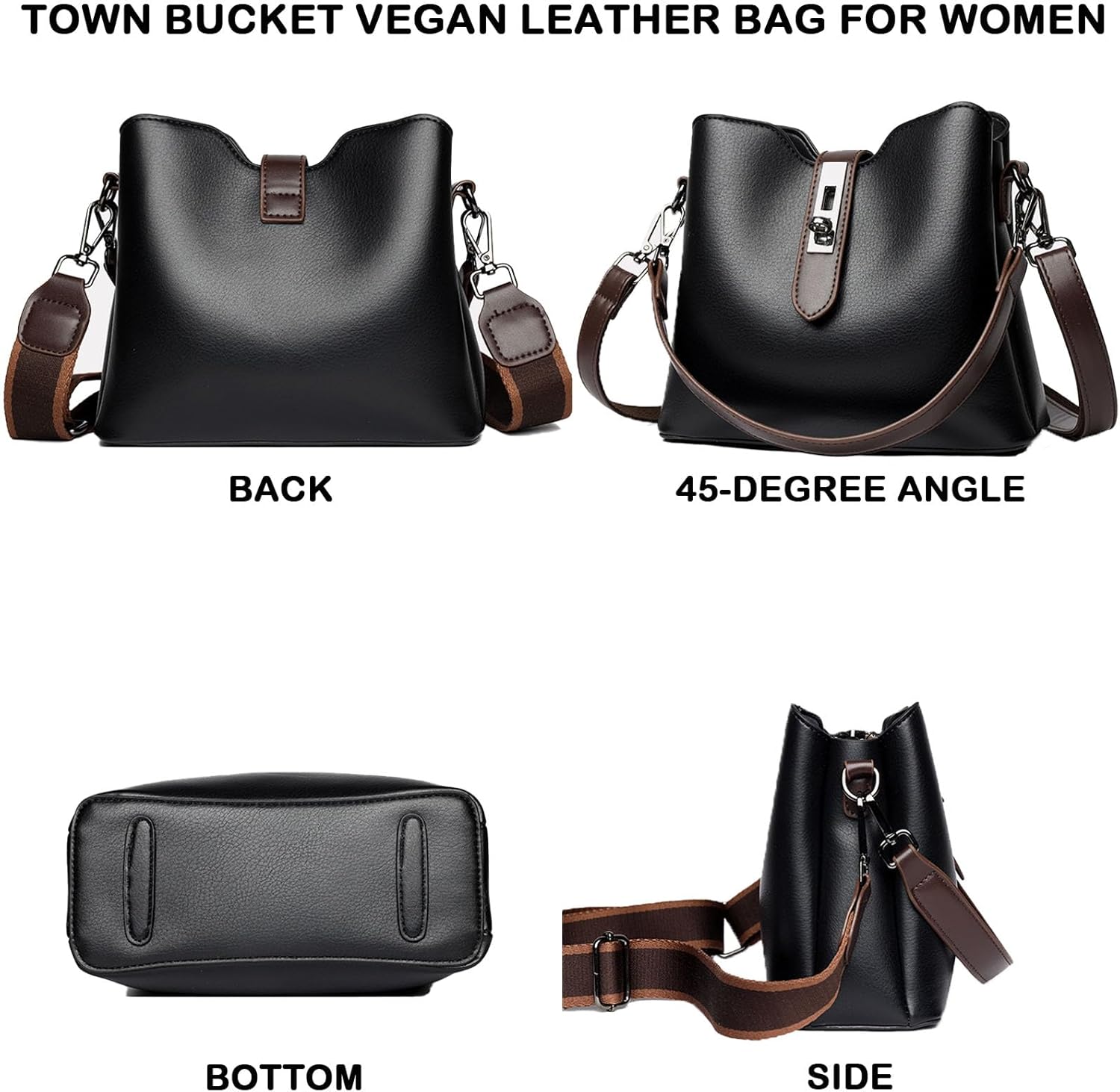 Bucket Bags for Women-Vintage Crossbody Purse Vegan Leather Small Shoulder Handbag for Daily Use - Image 4