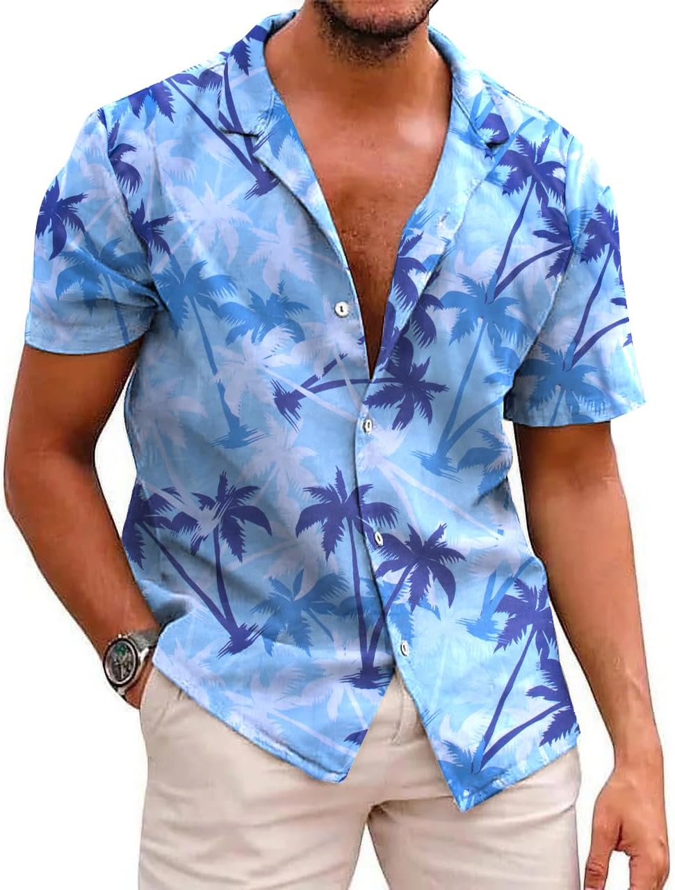 UNIQUEONE Men's Hawaiian Short Sleeve Button Down Tropical Floral Beach Vacation Shirt - Image 4