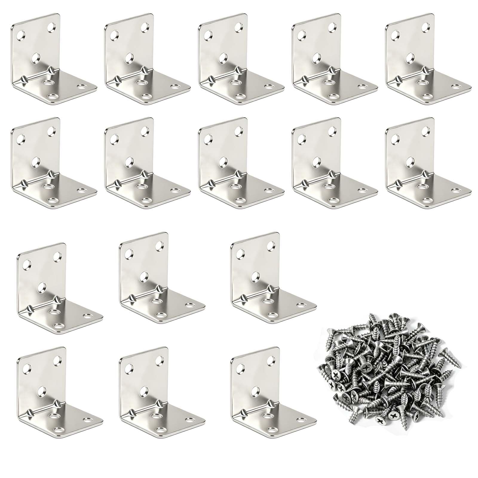 16 Pack L Brackets for Wood, 40 x 40 x 40 x2 mm Galvanised Steel Right Angle Bracket, Heavy Duty Metal Corner Brackets with Screws for Furniture Shelves Cabinets