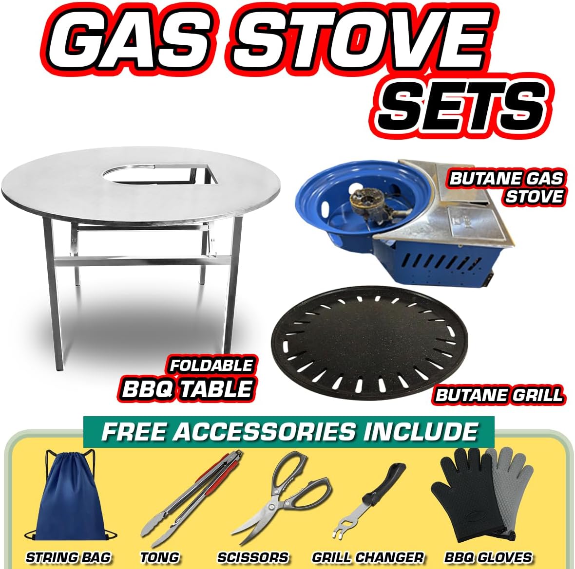 43.5" X 30" Korean BBQ Grill Foldable Outdoor Large Table Gas set