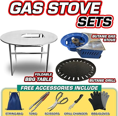 Miniatura 2 de Parrilla de barbacoa coreana de 43.5 x 30 pulgadas, mesa grande plegable para exteriores (elige tu juego) (juego de gasolina)